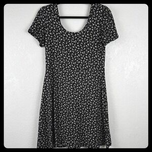 Altered State Black White Floral Short‎ Sleeve Mini Dress Cottagecore